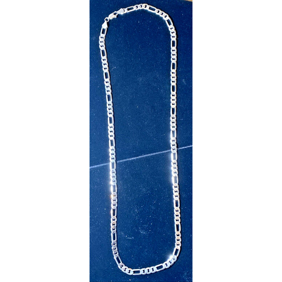 Men Women 14k White Gold Plated Figaro Chain Necklace Jewelry 24" 22g Clasp - Picture 1 of 8